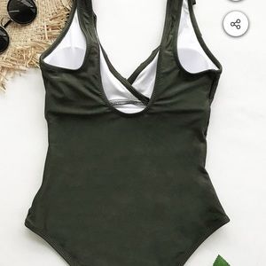 Army green ruffled one piece swimsuit